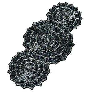 Tahari Halloween Spider Web 34in Beaded Iridescent Table Runner Centerpiece